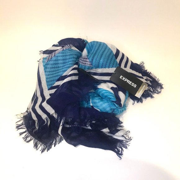 Navy, Blue, Cream and Tan Geometric Express Scarf - Picture 5 of 7